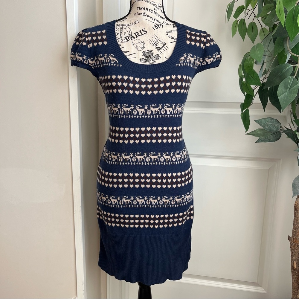 Mandee Fair Isle Cap Sleeve Knit Dress Blue Sz L